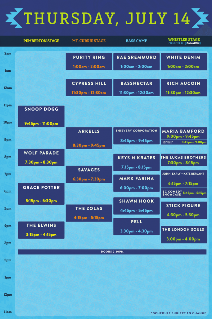 music fest schedule 2016