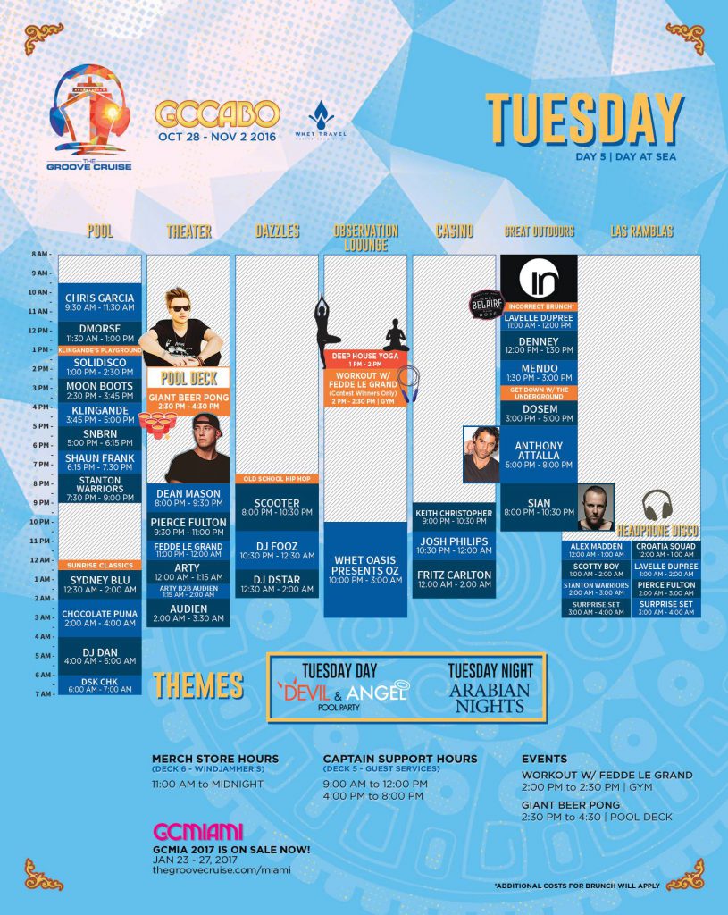 Groove Cruise Cabo 2016 Tuesday Set Times