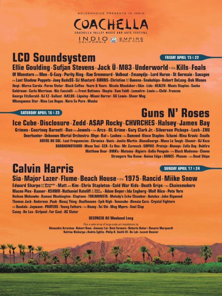 Coachella 2016 Lineup LCD Soundsystem Guns N Roses Calvin Harris