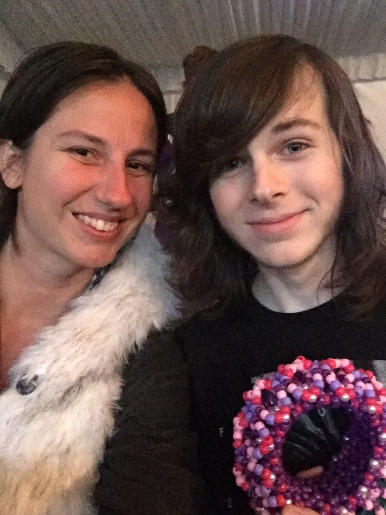 Jessica trading Chandler Riggs his first piece of kandi