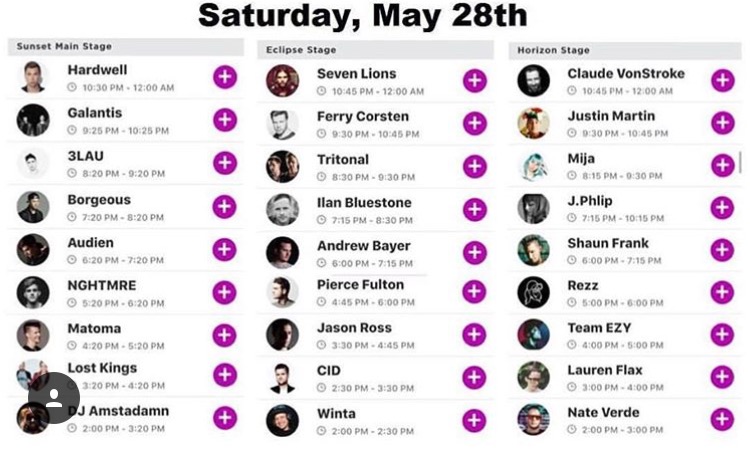 Sunset Music Festival 2016 Set Times Saturday