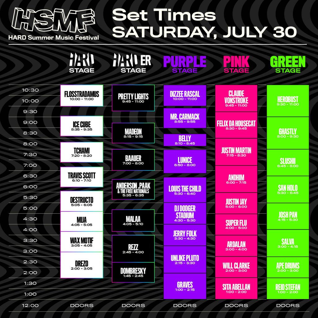 HSMF 2016 Set Times Saturday