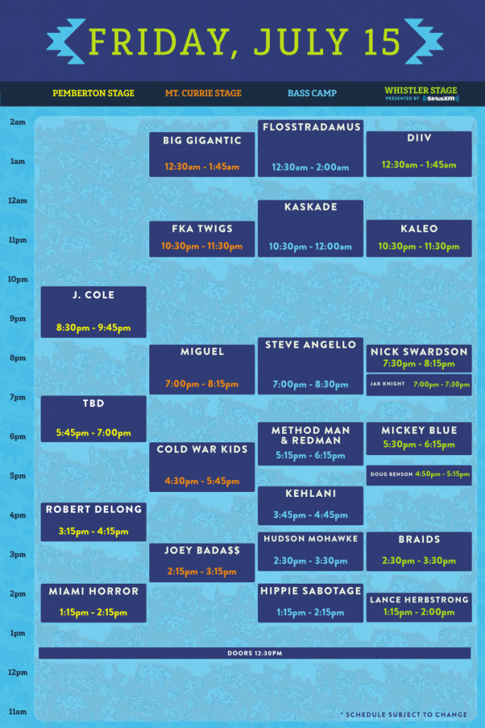 Pemberton Music Festival 2016 Set Times