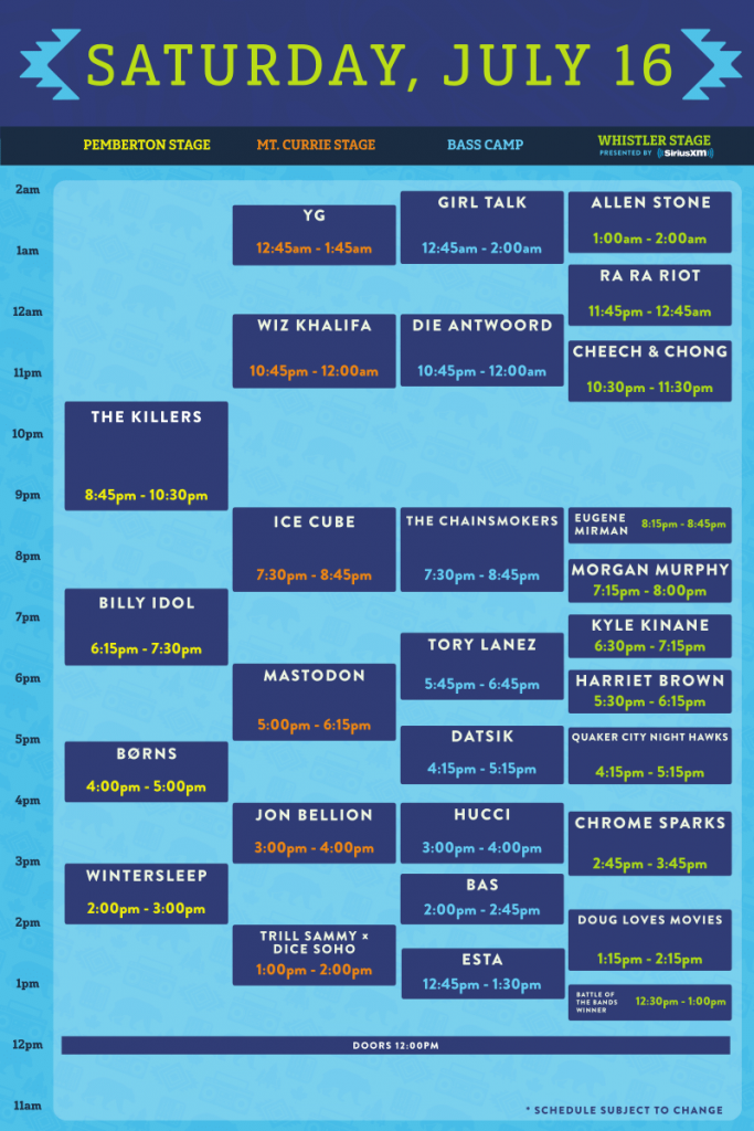 Pemberton Music Festival 2016 Set Times