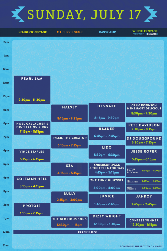 Pemberton Music Festival 2016 Set Times