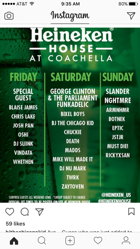 Leaked Heineken House Lineup Coachella 2017