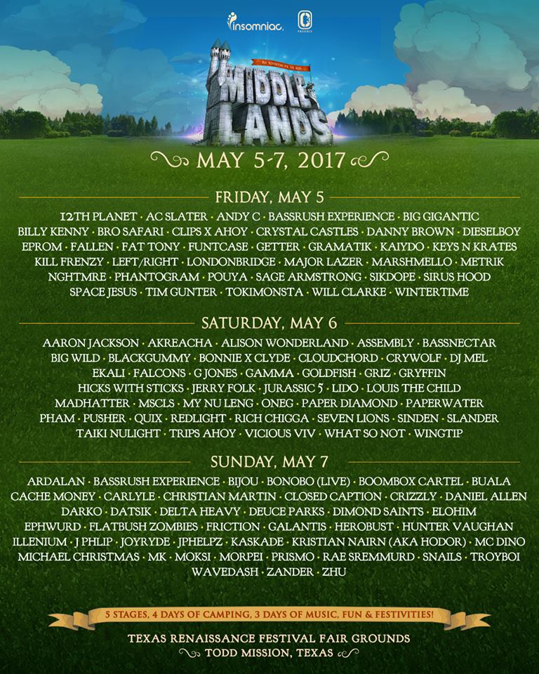 Middlelands 2017 Lineup By Day