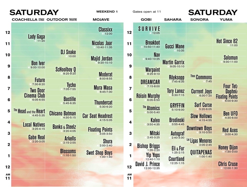 Coachella 2017 Set Times - Saturday