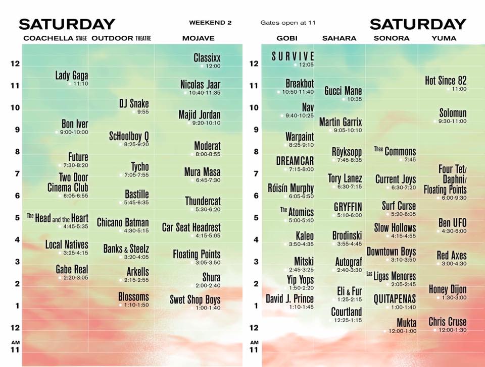 Coachella 2017 Wknd 2 Set Times - Saturday