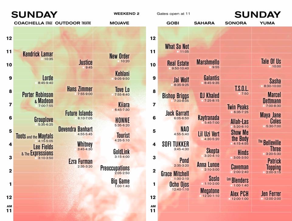 Coachella 2017 Wknd 2 Set Times - Sunday