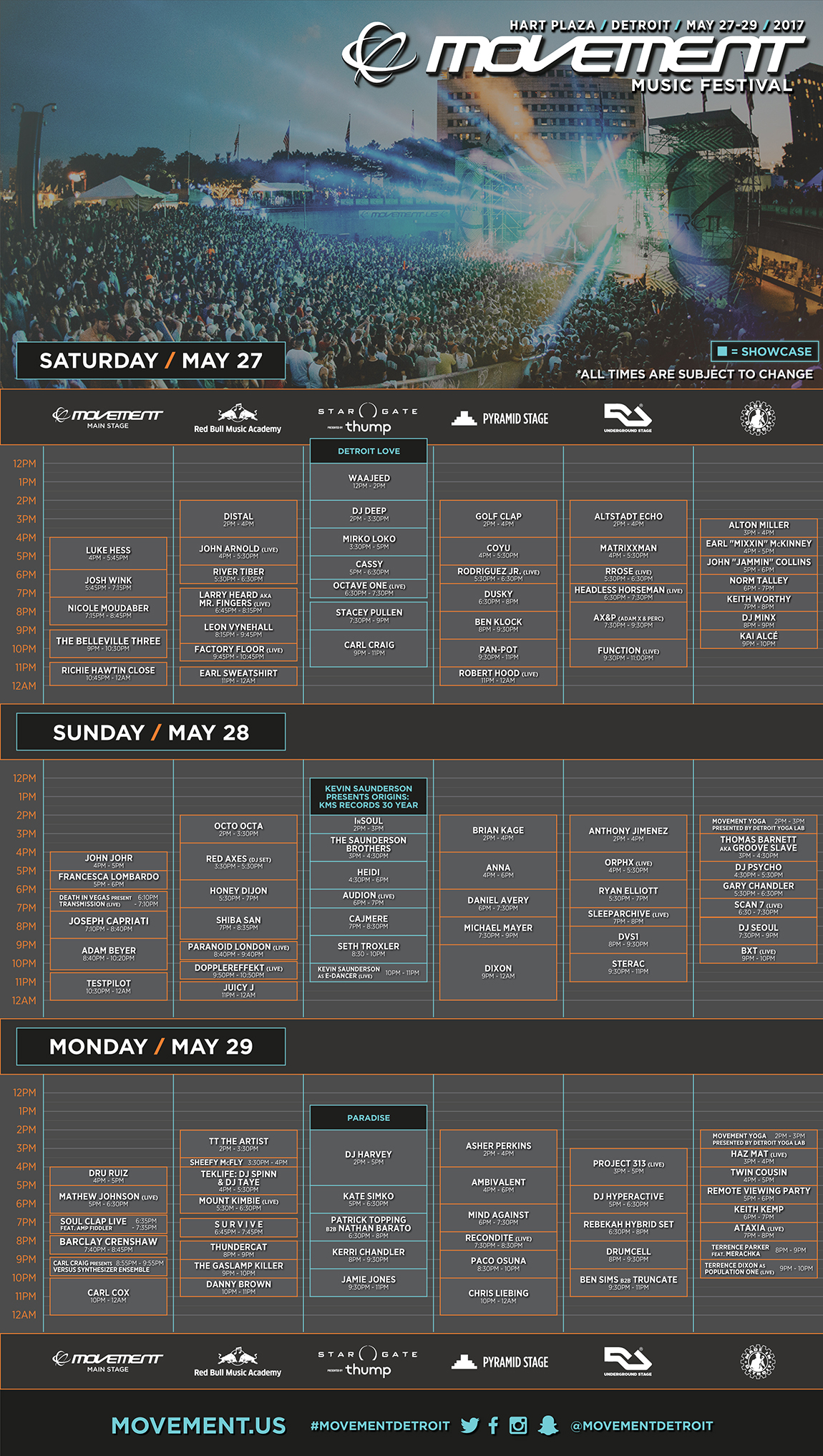 Movement Music Festival 2017 Schedule