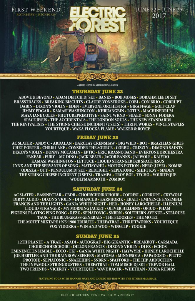 Electric Forest 2017 Weekend 1 Daily Lineup