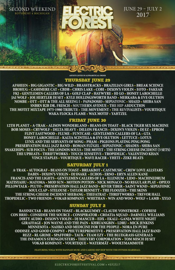 Electric Forest 2017 Weekend 2 Daily Lineup