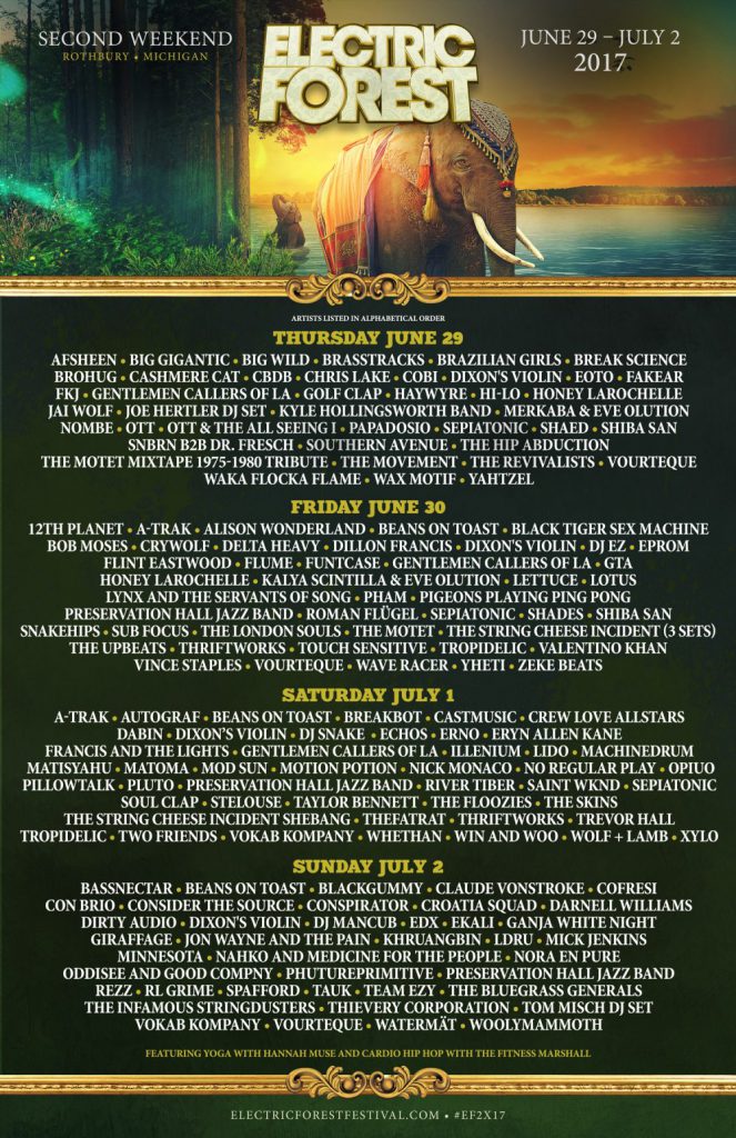 Electric Forest 2017 Daily Lineups And Artist Lineup Edm Identity