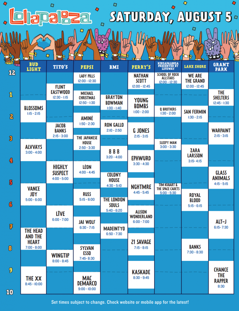 Lollapalooza 2017 Set Times - Saturday