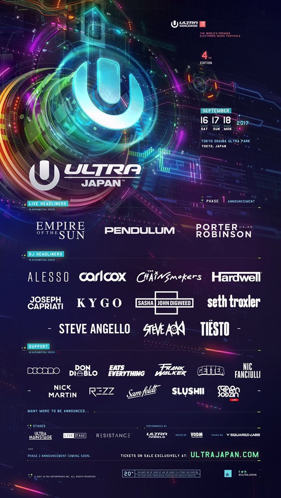 Ultra Japan 2017 Phase One Lineup