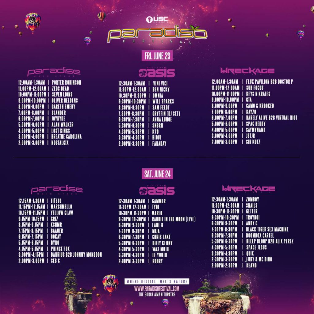 Paradiso 2017 Schedule