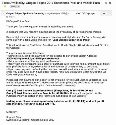 Oregon Eclipse Scam Email #1