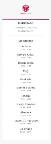 Tomorrowland Set Times Weekend 2 2017 Friday Mainstage