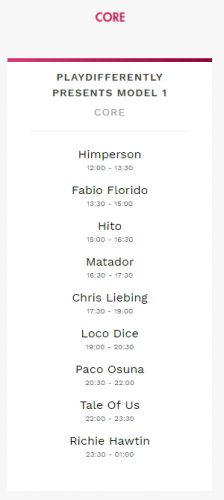 Tomorrowland Set Times Weekend 2 2017 Saturday PlayDifferently Presents Model 1 | Core