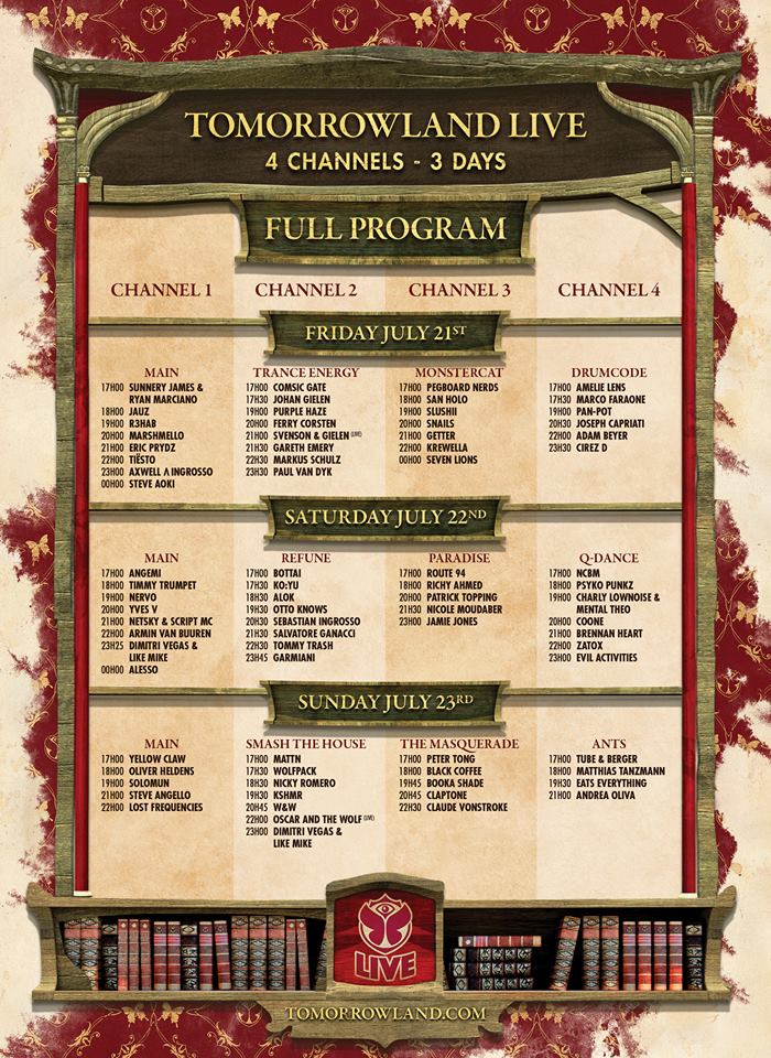 Tomorrowland 2017 Weekend 1 Livestream Schedule