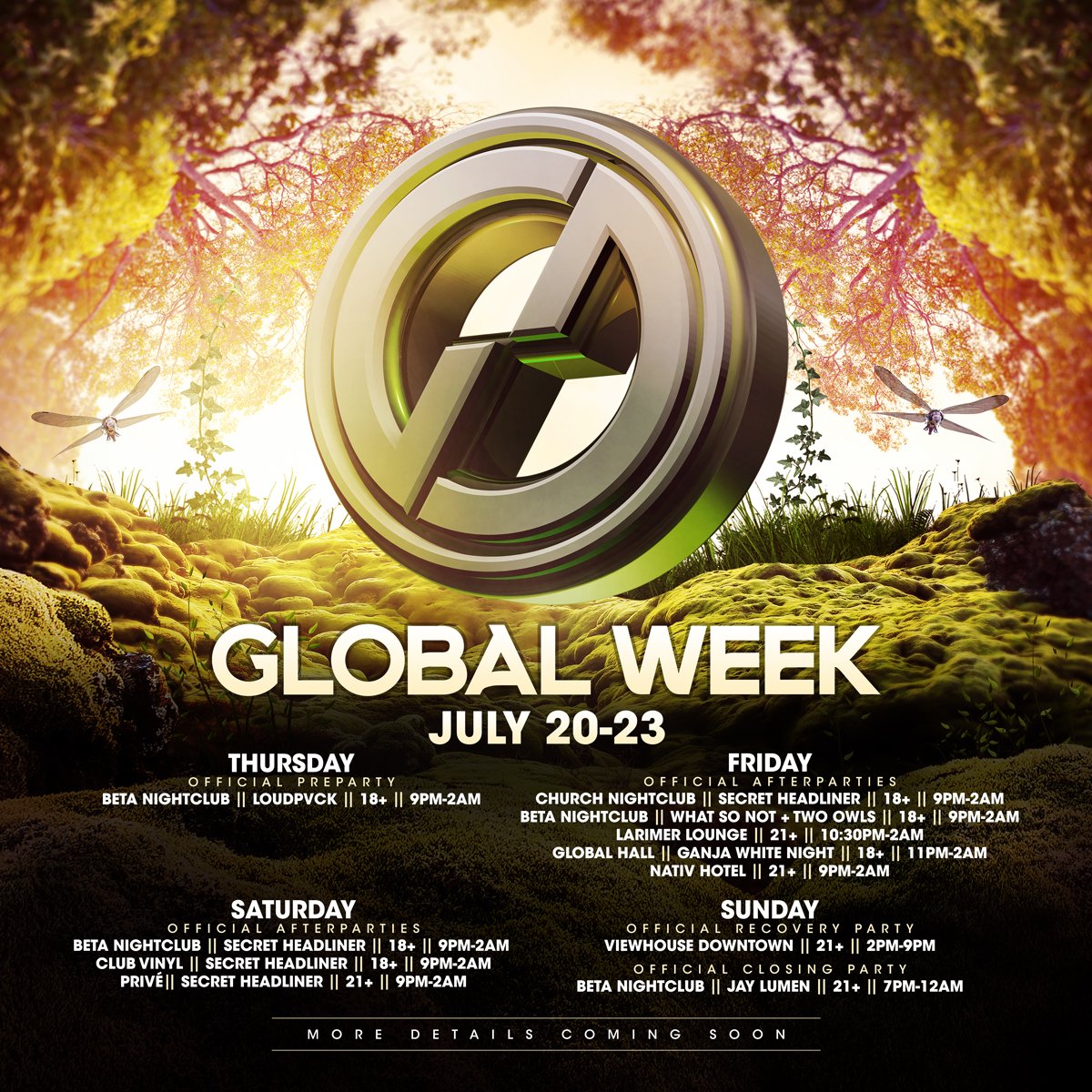 9 pm. 9pm and 11pm. Global Dance Festival