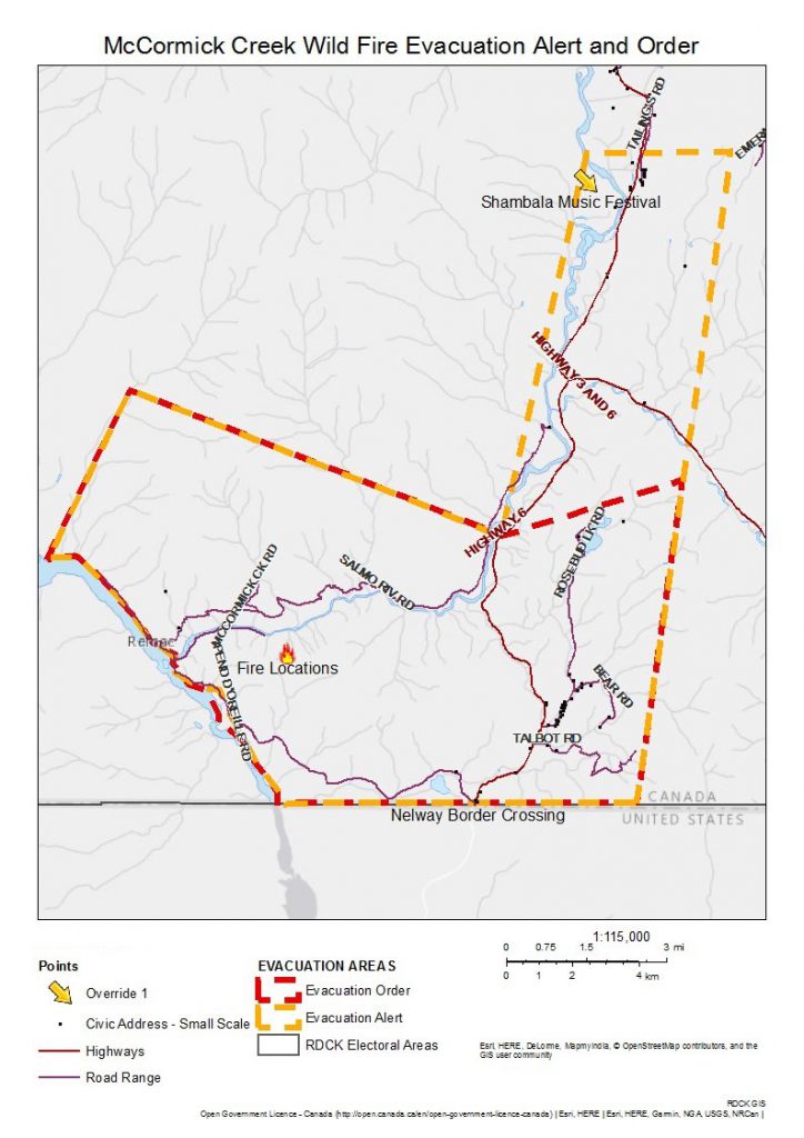 Shambhala Evacuation Alert Map