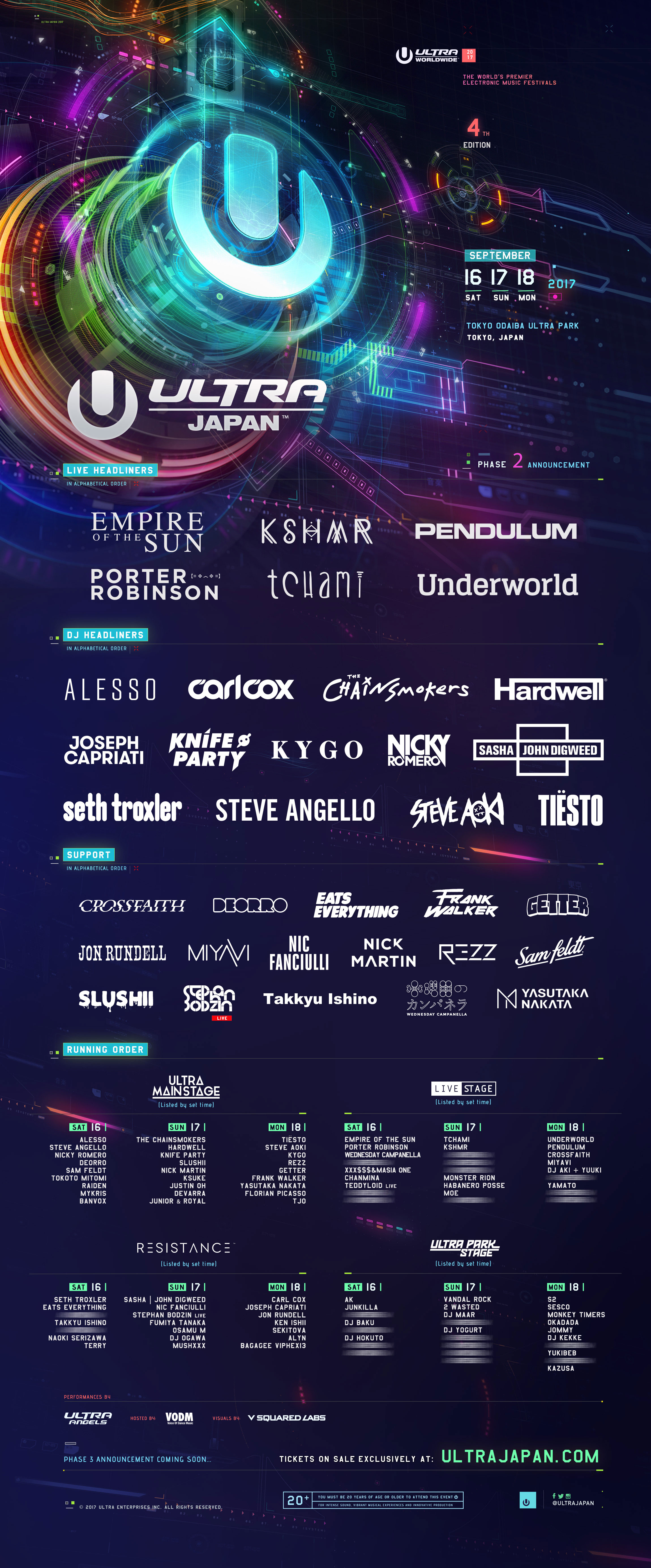 Ultra Japan 2017 Phase Two Lineup & Day-By-Day Lineups