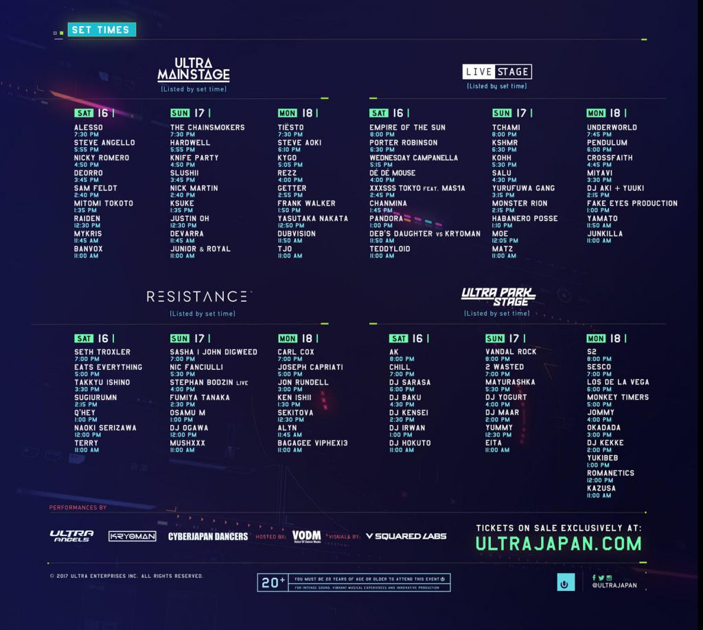 Ultra Japan 2017 Set Times