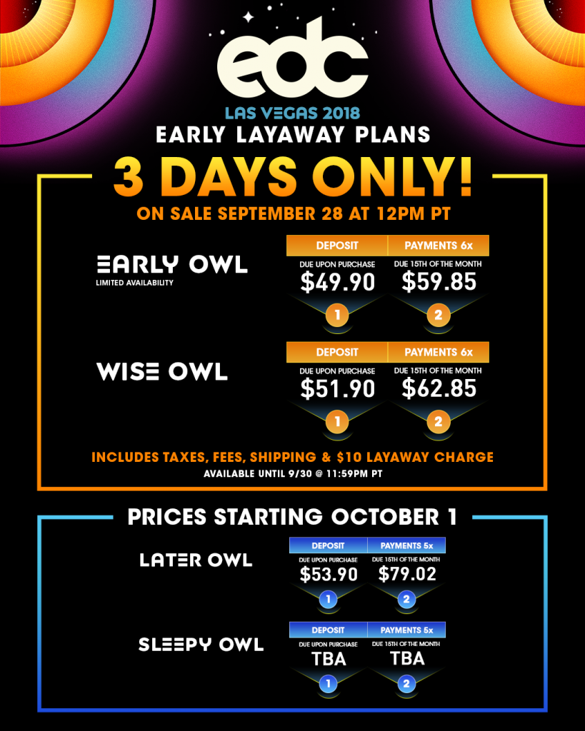 EDC Las Vegas 2018 Layaway Plans