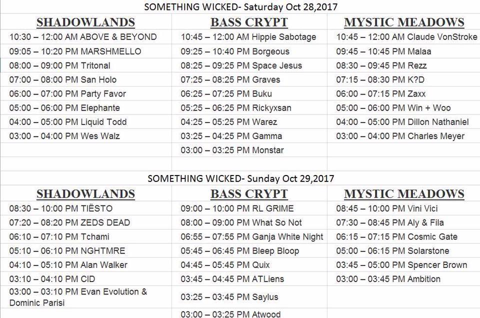 Something Wicked 2017 Set Times