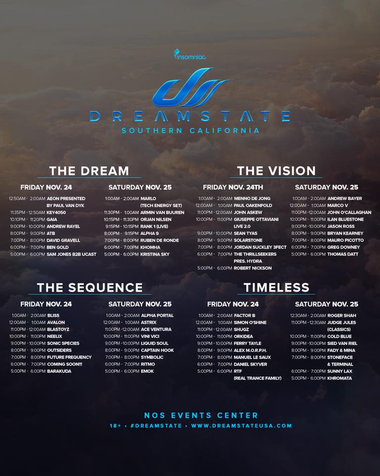 Dreamstate SoCal 2017 Set Times