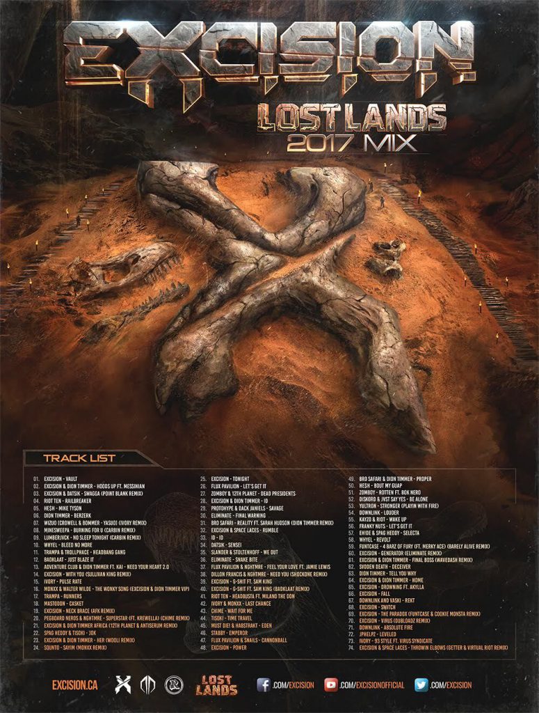 Excision Lost Lands 2017 MIx Tracklist Graphic
