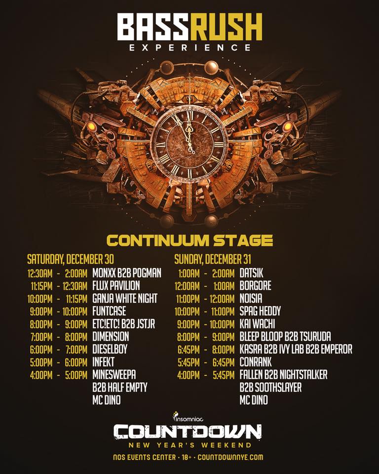 Countdown NYE 2017 Set Times - Continuum Stage