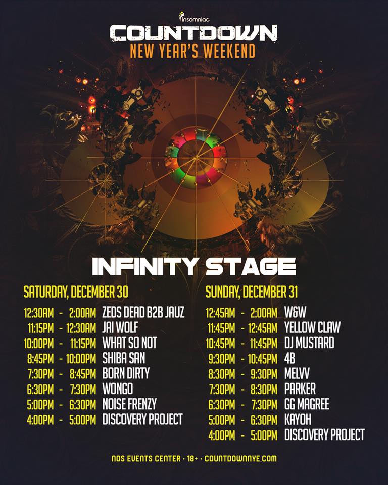 Countdown NYE 2017 Set Times - Infinity Stage