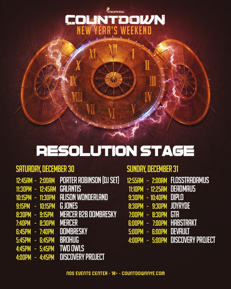 Countdown NYE 2017 Set Times - Resolution Stage