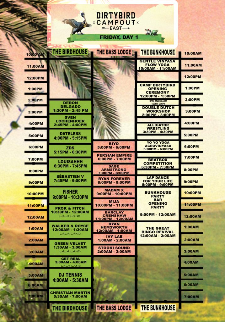 Dirtybird Campout East 2018 Daily Lineup Friday