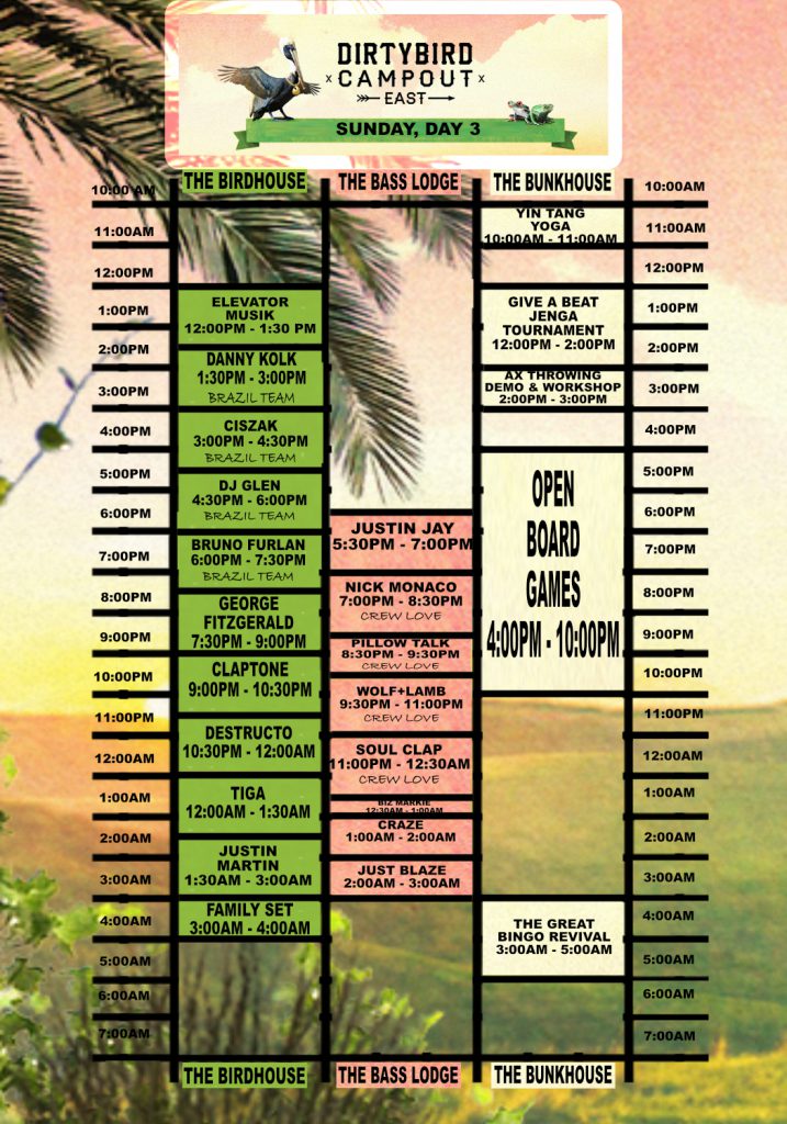 Dirtybird Campout East 2018 Daily Lineup Sunday