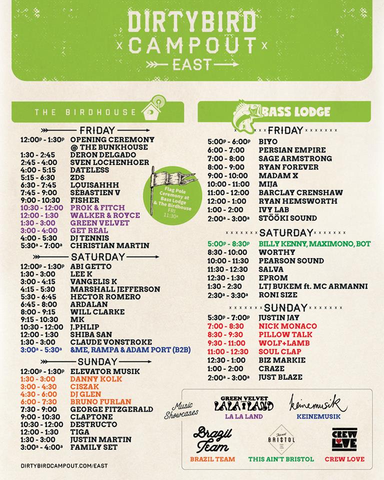 Dirtybird Campout East 2018 Set Times