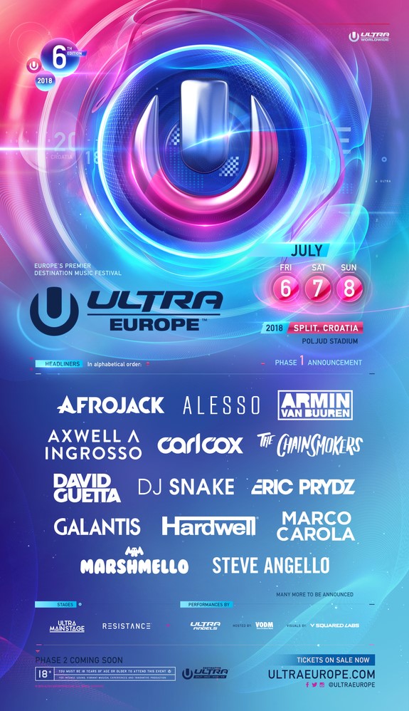 Ultra Europe 2018 Phase 1 Lineup