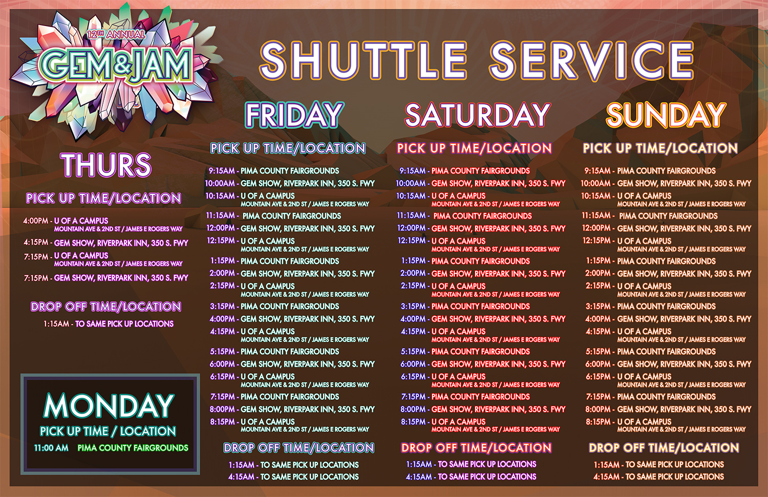 Gem & Jam Shuttle Schedule