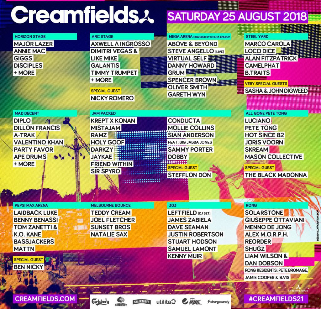 Creamfields 2018 Lineup By Day Saturday