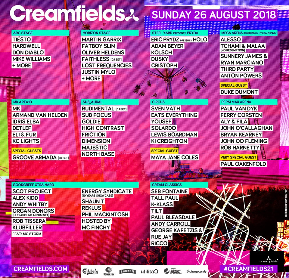 Creamfields 2018 Lineup By Day Sunday