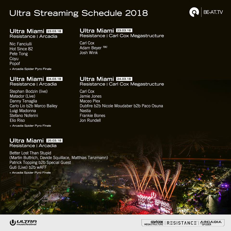 Ultra Music Festival 2018 RESISTANCE Livestream Schedule