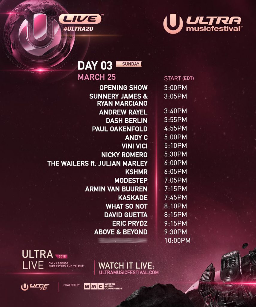 Ultra Music Festival Day 3 Livestream Schedule