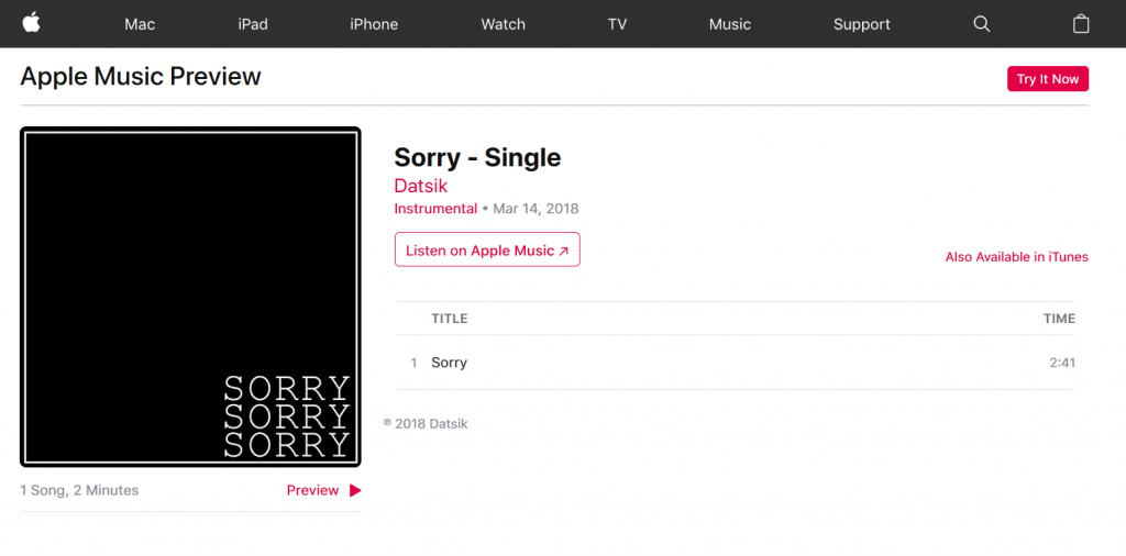 Datsik Sorry Apple Music Screenshot