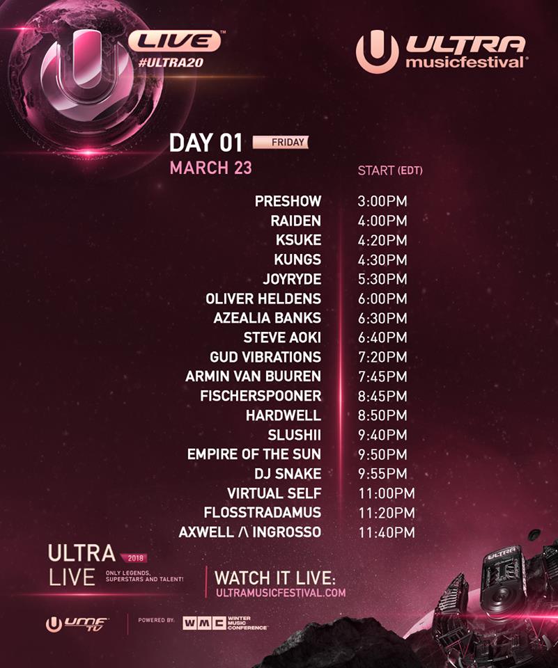 Ultra Music Festival Livestream Schedule Day 1 2018