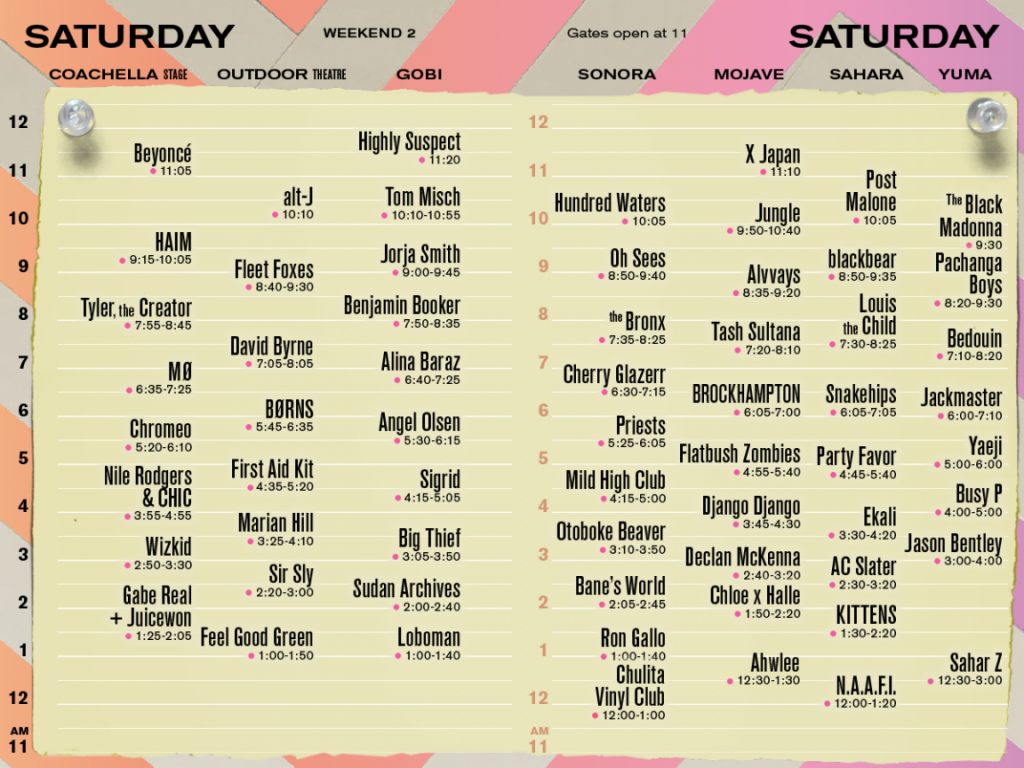 Coachella 2018 Weekend 2 Set Times - Saturday