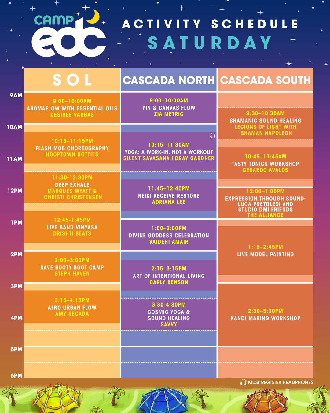 EDC Las Vegas 2018 - Camp EDC Schedule - Saturday