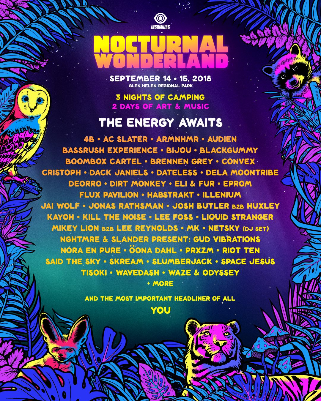 Nocturnal Wonderland 2018 Lineup